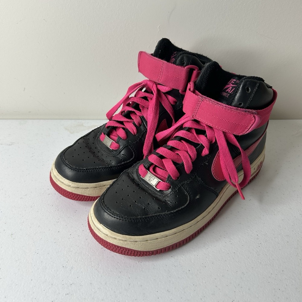Nike Air Force 1 (2009) Women's 6.5 Black Pink High Top Athletic Shoes Sneakers